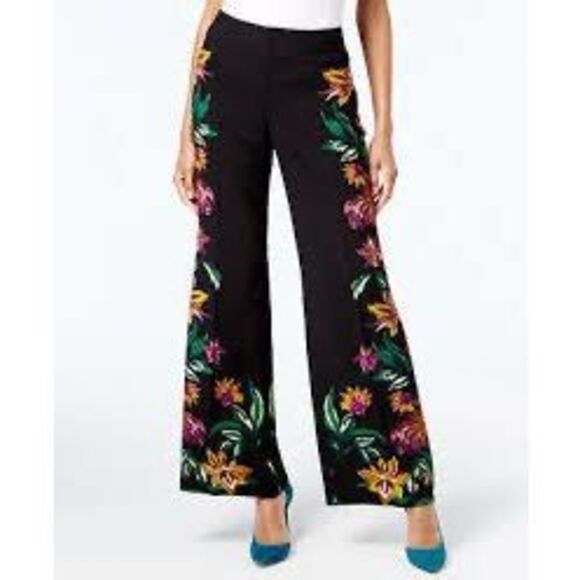 INC International Concepts Pants - INC International Concepts I.N.C. Petite Black Tropical Printed Wide Leg Pants S